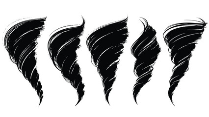Obraz premium Collection of five bold black hand drawn tornado or swirl shapes provides a dynamic and textured set of abstract design elements for art.