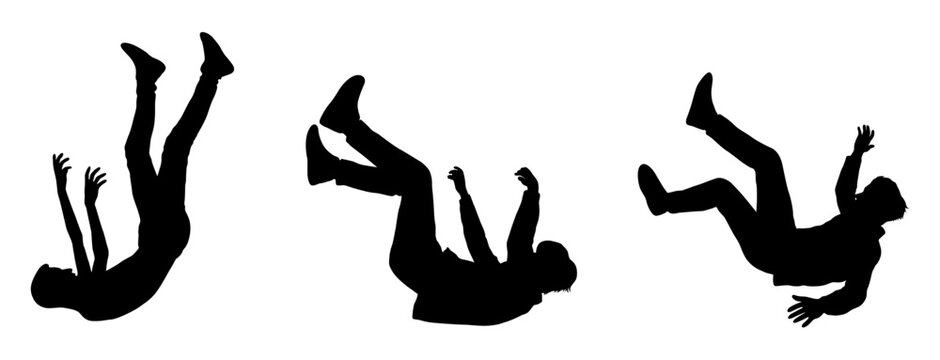 Man in falling silhouette, people falling down, sinking into depression, mental health disorder