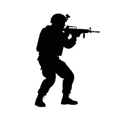 Black Silhouette Modern Soldier with Assault Rifle &ndash; Tactical Side View Vector Isolated on White