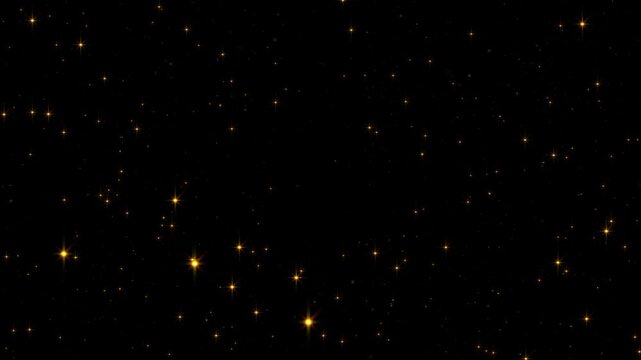 Beautiful loop flickering glow gold orange stars particles animation on black abstract background.