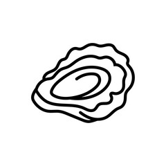 Illustration vectorielle minimaliste d’une huître stylisée en dessin au trait noir et blanc. Symbole de la gastronomie bretonne et des produits du littoral. © Manon