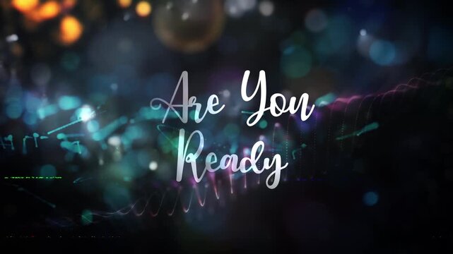 3D animation of Are you ready glow glitch text digital effect cinematic title abstract background. Ending cover for intro, tisolated transparent video animation text with isolated alpha channel 