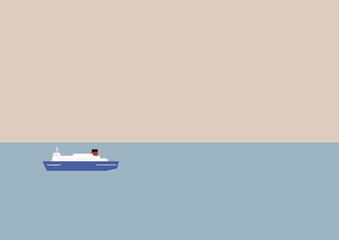 くもり空と船と水平線