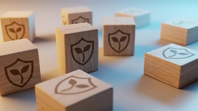Wooden Blocks with Security Shield Symbols.