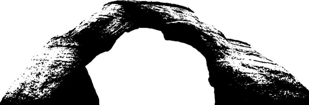 Stencil style rock arch with keystone curve in high contrast design for wall art