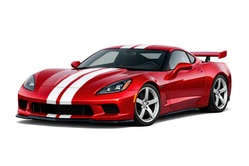 Red sports car with white stripes