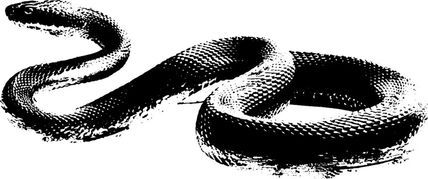 Coiled snake silhouette in high contrast stencil art style