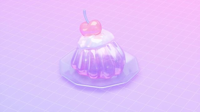 Dreamy Kawaii Jelly Wobbling 3D Loop Animation, Pastel Purple Yumekawaii Holographic Dessert
