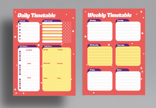 Cute Daily and Weekly Timetable Planner Printable Template