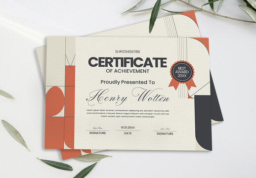 Elegant Certificate of Achievement Template with Minimal Modern Design