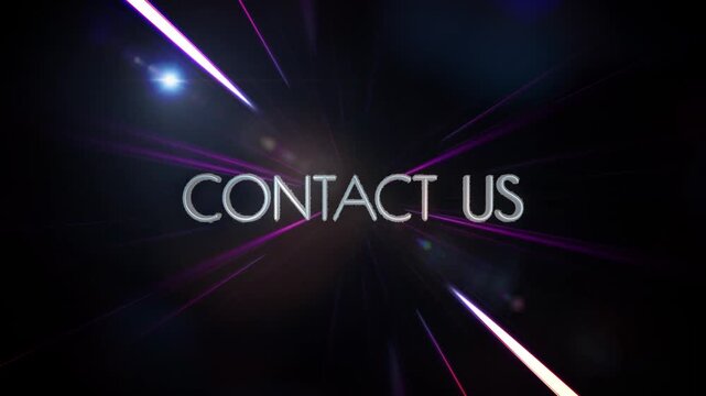 Animation text of Contact Us silver glow glitch text effect cinematic title on black abstract backgroud. 