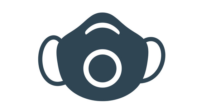 Simple illustration of a dark blue n95 respirator mask with white accents