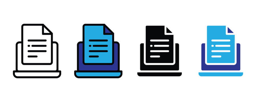 Online document and laptop icon set. Digital file management symbol for remote work, cloud storage, and electronic paperwork design. Vector Illustration.