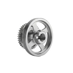 Industrial pulley with gear teeth on black background