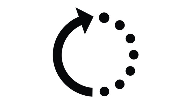 Black circular arrow with dotted line indicating loading or refresh process
