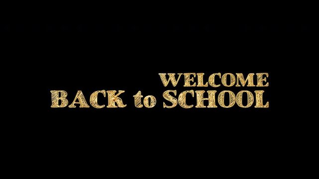 Back to School golden text shine flickering light effect animation on black background. Promote advertising concept isolate using QuickTime Alpha Channel 