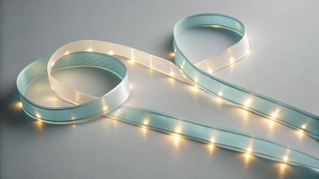 Flexible LED Strip Lights with Warm White LEDs on a Clean Surface, Cinematic Stock Footage