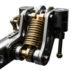 Intricate mechanical device with gears piston and spring