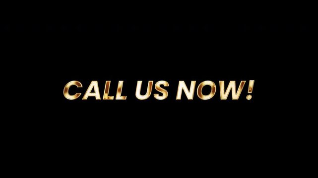 Animation word of Call Us Now golden shine light motion text with light effect animation on black abstract background. promote advertising concept isolate using QuickTime Alpha Channel proress44