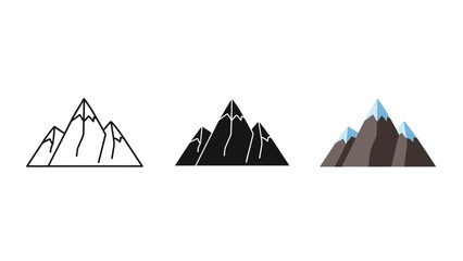 Three mountain illustrations in different styles and colors Vector
