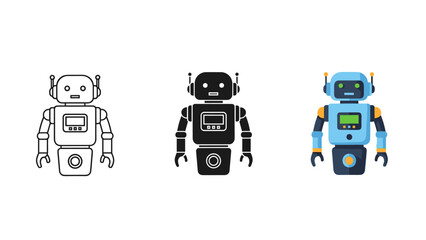 Naklejka premium Three robots in different colors and styles standing side by side Vector