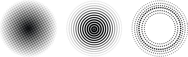 halftone dot circle frame vector. The round border icon uses a halftone random circle dot raster texture. 