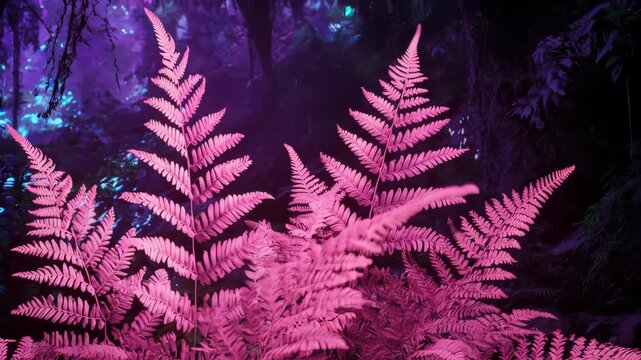 Neon pink fern plant with complex fractal pattern in the forest