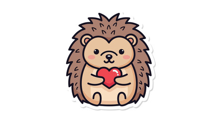 Cute Hedgehog Holding Red Heart, Adorable Animal Sticker, Kawaii Style © Free vector