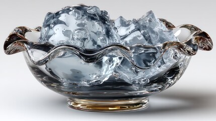 Elegant glass bowl filled with refreshing ice cubes on a clean white background