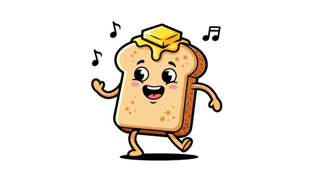 Happy Dancing Toast Slice with Butter and Music Notes