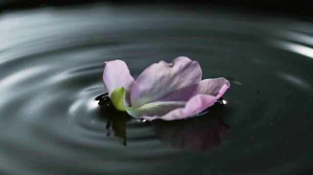 Water drop ripple with pink flower petal