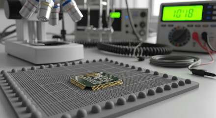 Microchip on Circuit Board Under Inspection.