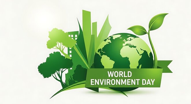 World environment day logo with green globe and leaves