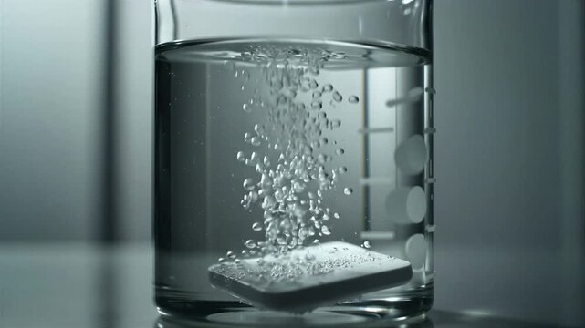 Effervescent tablet dissolving in water macro