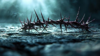 Crown of Thorns on Stone Ground with Dramatic Light stone ground light dramatic crown of thorns pain