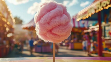 Sweet Pink Cotton Candy at a Sunny Fair pink sweet candy fair sunny cotton candy sugar fluffy snack