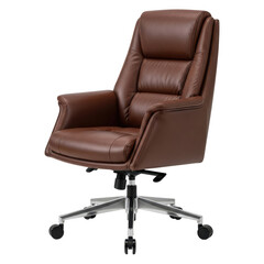Obraz premium Brown leather office chair with adjustable features and modern design