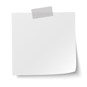 Sticky note PNG with duct tape, post it note paper, memo reminder with shadow, white sticky paper note with clipping path isolated on transparent background