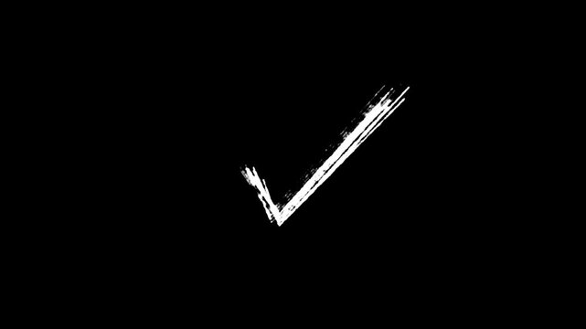 hand-drawn white tic mark icon brush stroke highlight marker shape animation on black background