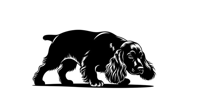 Elegant Cocker Spaniel Silhouette Sniffing Ground Flowing Ears