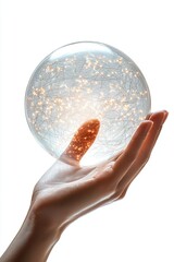 Glowing Crystal Sphere in Hand Symbolizing Innovation and Technology