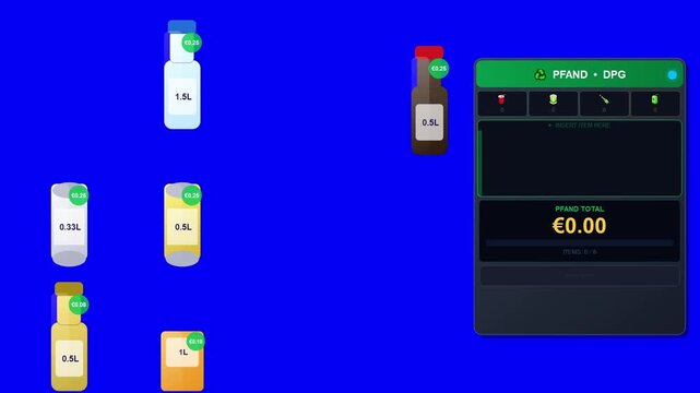 German Pfand deposit machine for bottles and cans animation