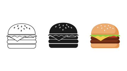 Fototapeta premium Three different styles of burgers are shown side by side Vector