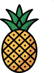 Obraz premium Colorful cartoon illustration of a pineapple with green leaves and yellow skin