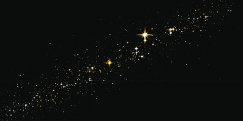Sparkling golden stars and glitter trail on black background for festive magic celebration abstract vector illustration design element © GraphixEra