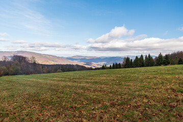 Obraz premium View from Velky Sosov hill in Slezske Beskydy mountains on czech - polish borders