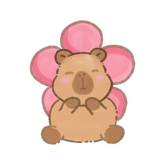 Fototapeta premium Illustration of a capybara with pink flowers behind its head