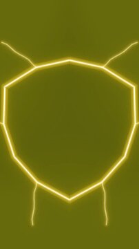 Bright Glowing Neon Decagon Frame on Solid Olive Green Background