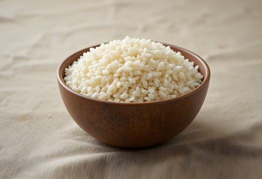 Bowl of Cooked White Rice in Brown Wooden Bowl on Fabric