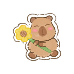 Fototapeta premium Capybara hugging a yellow flower